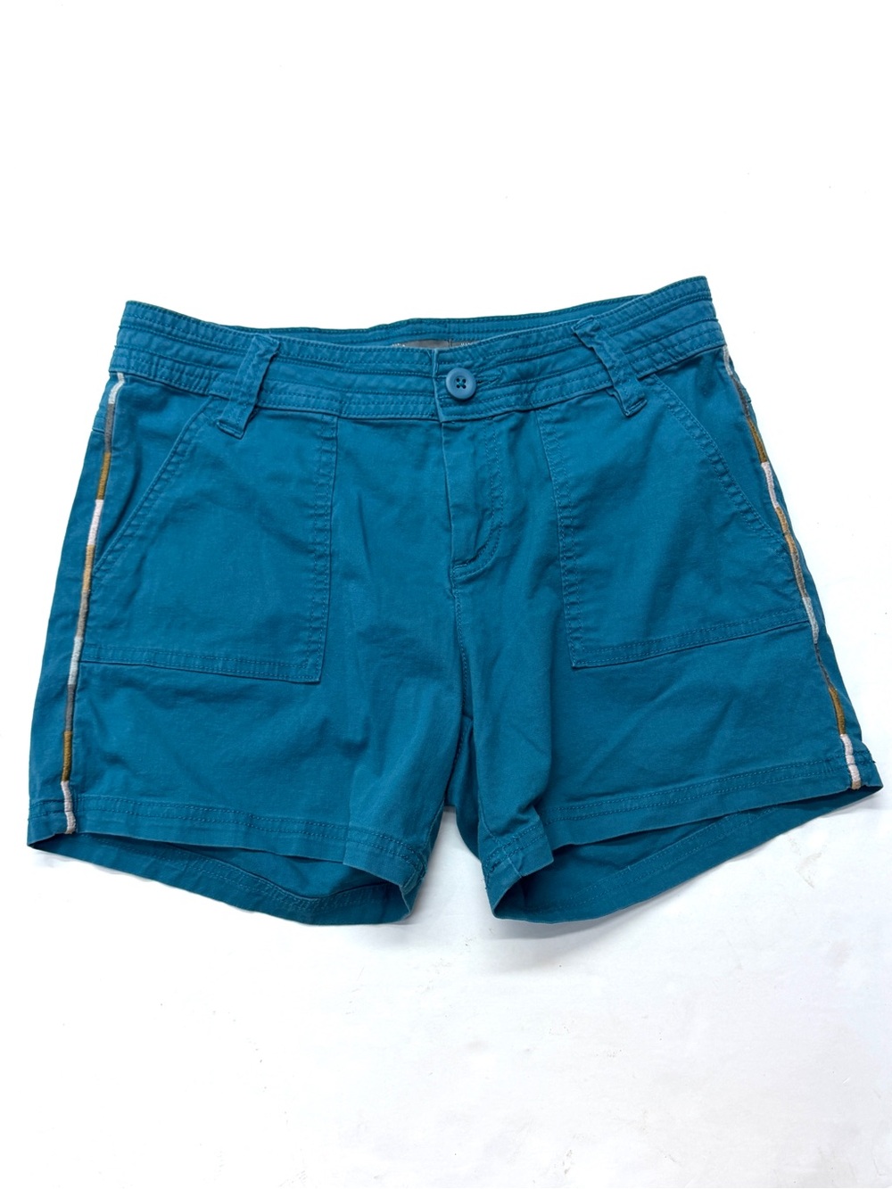 Prana Teal Blue Women's Casual Cotton Camp Shorts Side Piping